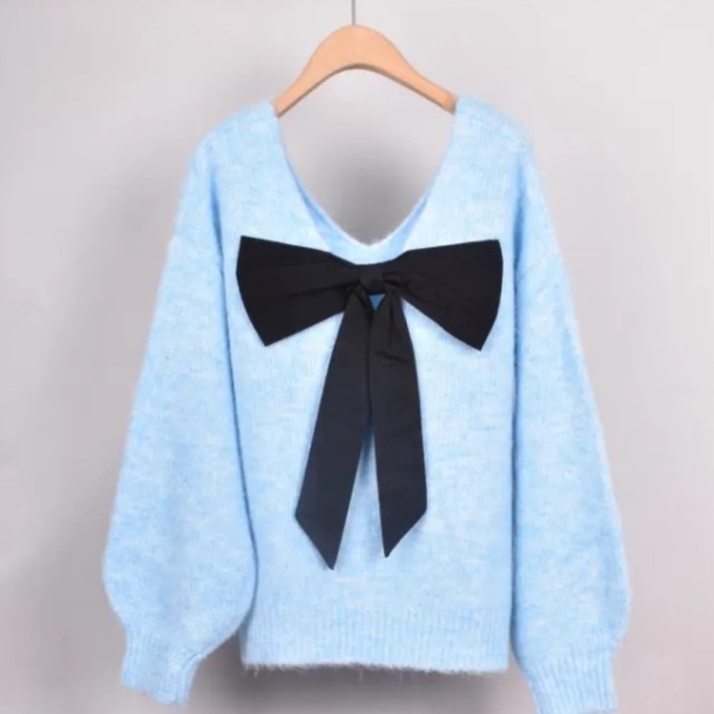 Blue Sweater with Black Bow FROM PARIS FRANCE